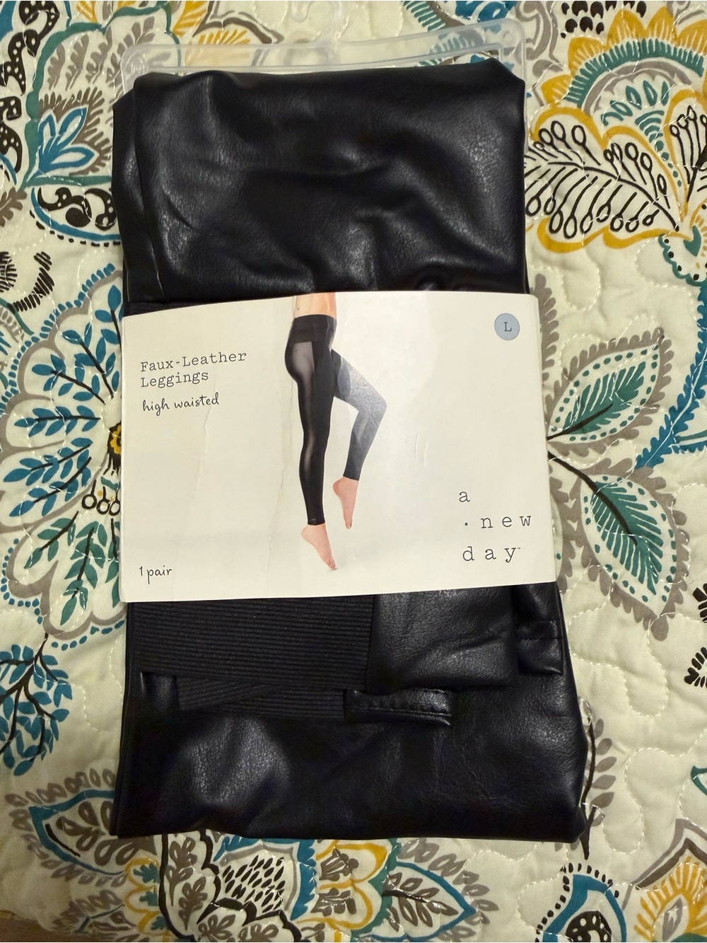 a new day Faux-Leather High-Waisted Leggings - Black Size L